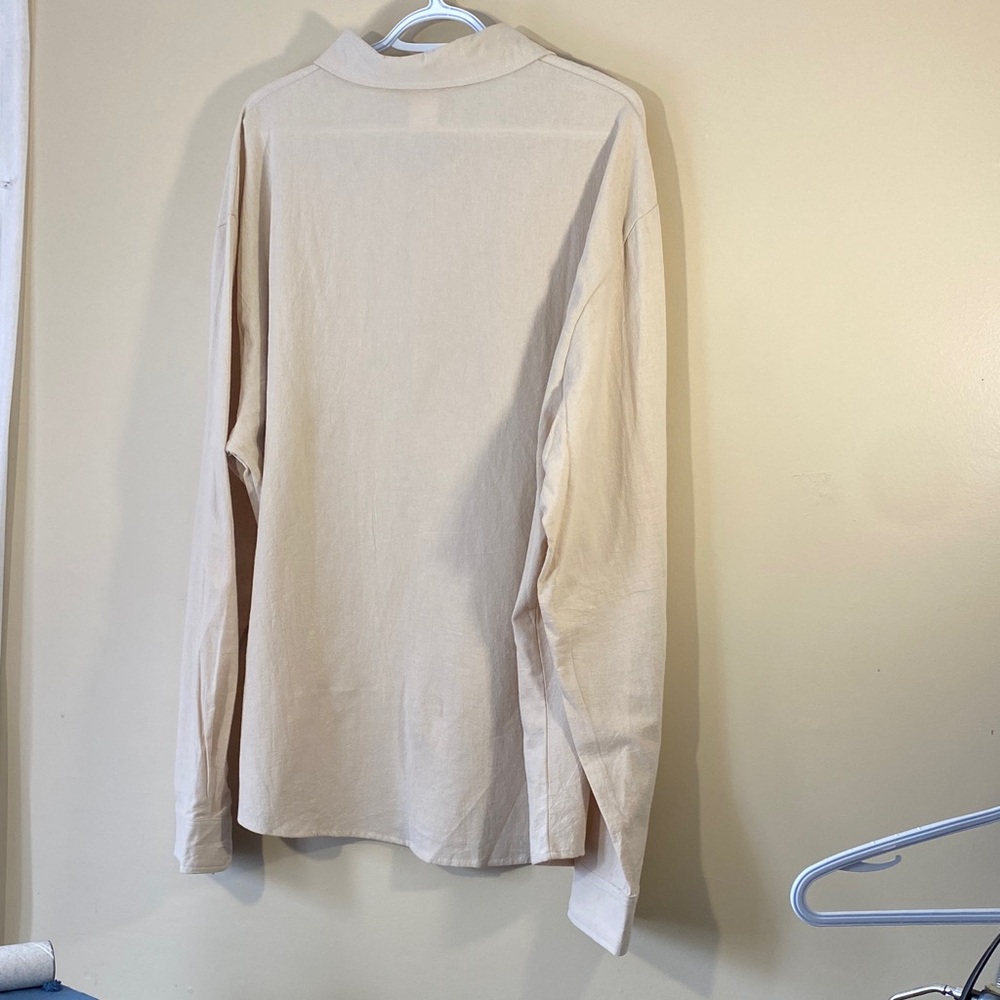 Men’s Beige Linen Cotton Button-Up Shirt | XXL | Neutral Minimal - Picture 3 of 8